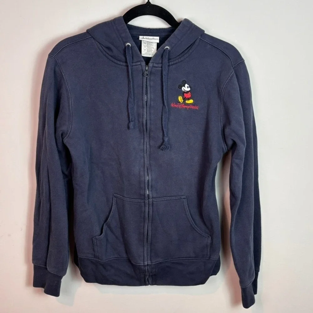 Disney Parks Micky Mouse Full Zip Up Hoodie Solid Navy Blue Jack Adult Size L